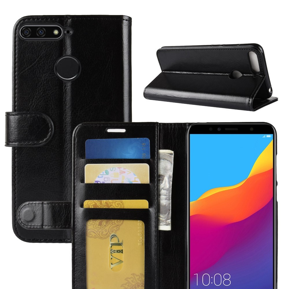 Crazy Horse Leather Stand Phone Case for Huawei Honor 7A (with Fingerprint Sensor)/Honor 7A Pro/Enjoy 8e - Black-2