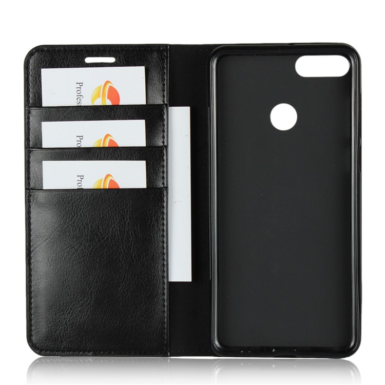 Crazy Horse Texture Genuine Leather Wallet Stand Mobile Cover for Huawei Enjoy 8 Plus - Black-4