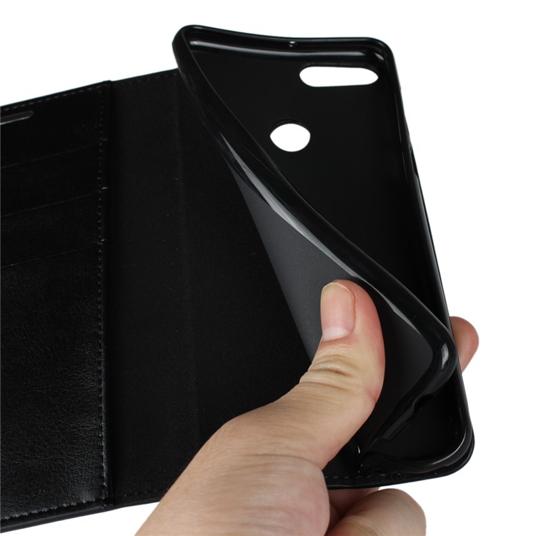 Crazy Horse Texture Genuine Leather Wallet Stand Mobile Cover for Huawei Enjoy 8 Plus - Black-5