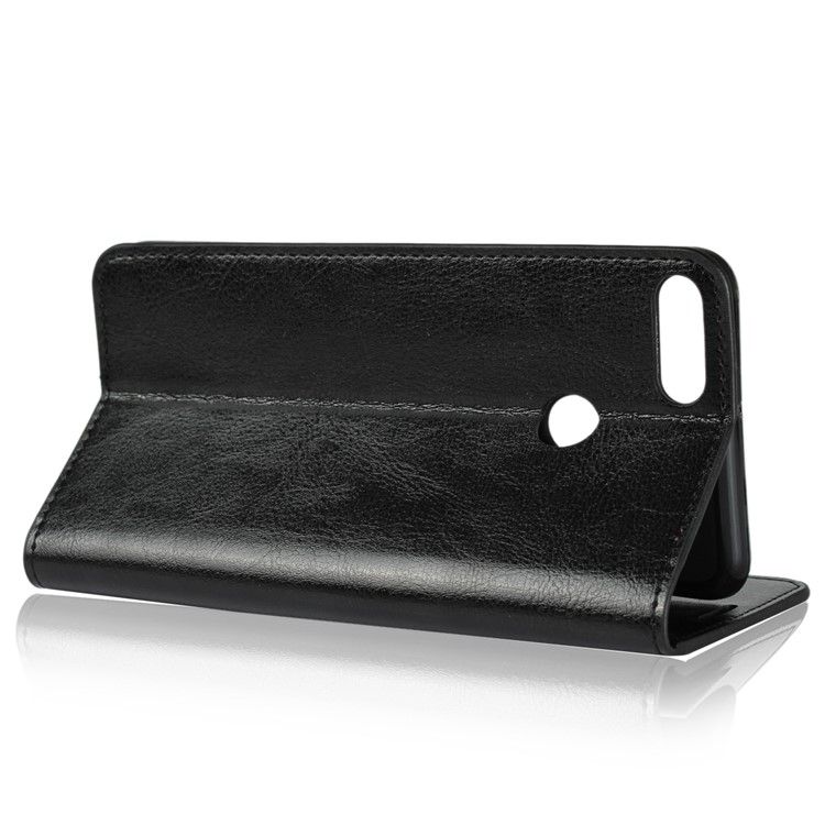 Crazy Horse Texture Genuine Leather Wallet Stand Mobile Cover for Huawei Enjoy 8 Plus - Black-6