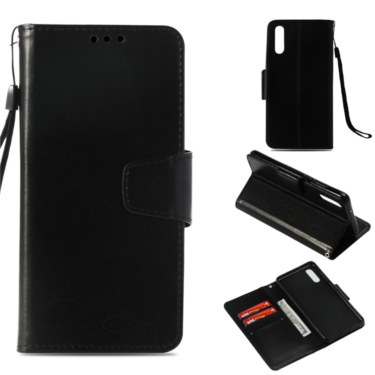 Vintage Oil Buffed Leather Wallet Case for Huawei P20 - Black-1