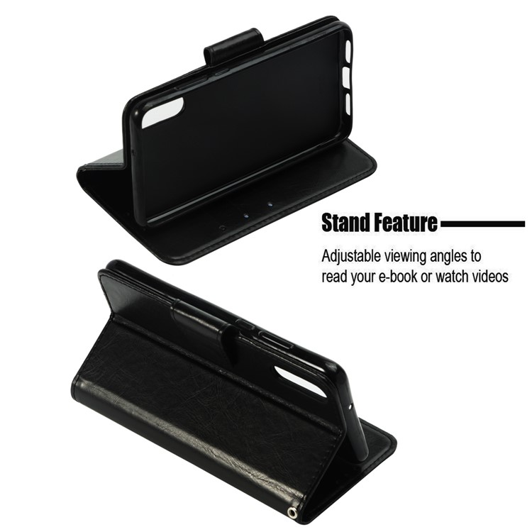 Vintage Oil Buffed Leather Wallet Case for Huawei P20 - Black-3