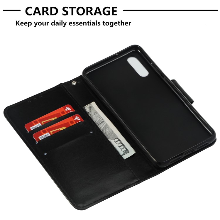 Vintage Oil Buffed Leather Wallet Case for Huawei P20 - Black-5