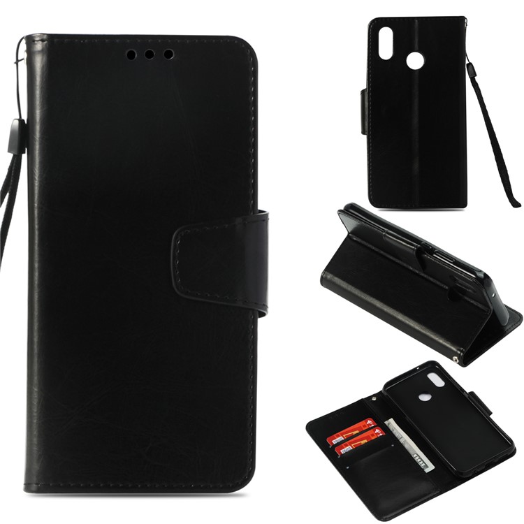 Vintage Oil Buffed Leather Wallet Case for Huawei P20 Lite / Nova 3e - Black-1