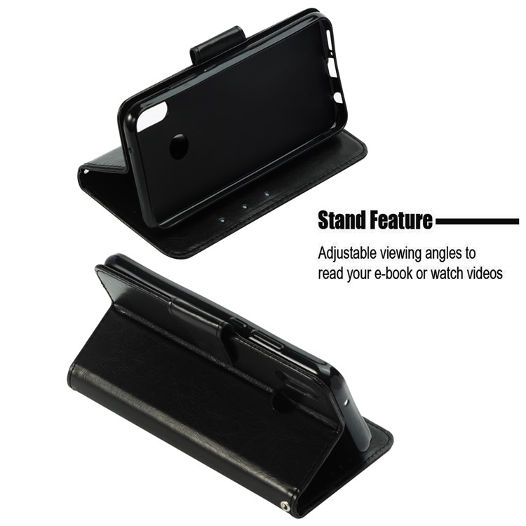 Vintage Oil Buffed Leather Wallet Case for Huawei P20 Lite / Nova 3e - Black-3