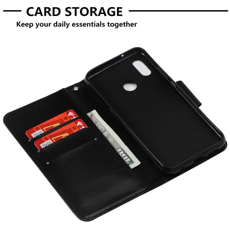 Vintage Oil Buffed Leather Wallet Case for Huawei P20 Lite / Nova 3e - Black-5