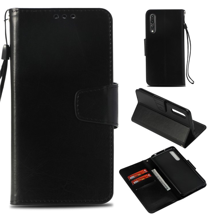 Vintage Oil Buffed Leather Wallet Case for Huawei P20 Pro - Black-1