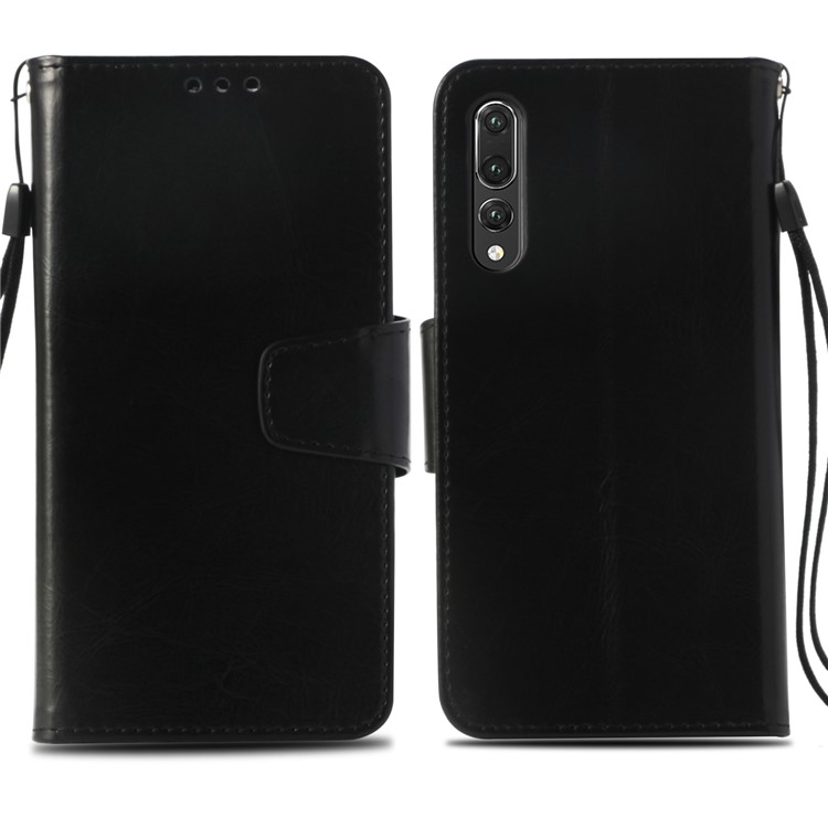 Vintage Oil Buffed Leather Wallet Case for Huawei P20 Pro - Black-2