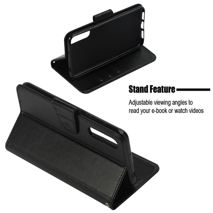 Vintage Oil Buffed Leather Wallet Case for Huawei P20 Pro - Black-3