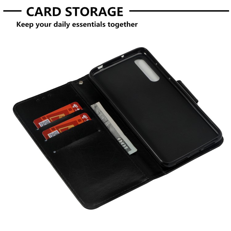 Vintage Oil Buffed Leather Wallet Case for Huawei P20 Pro - Black-4