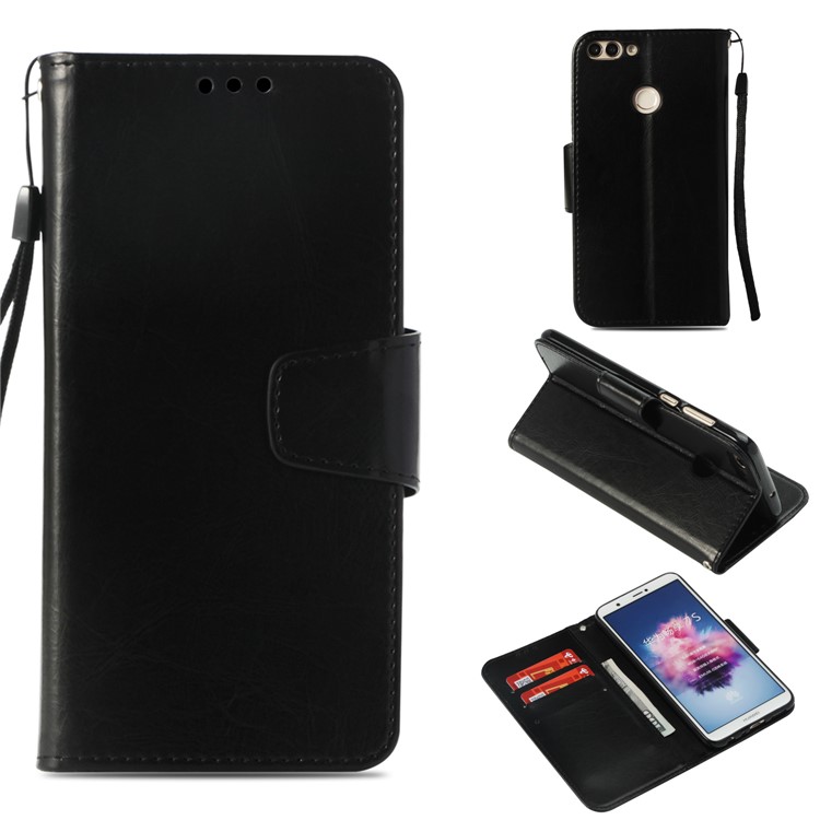 Vintage Leather Magnetic Stand Mobile Casing for Huawei P Smart / Enjoy 7S - Black-1
