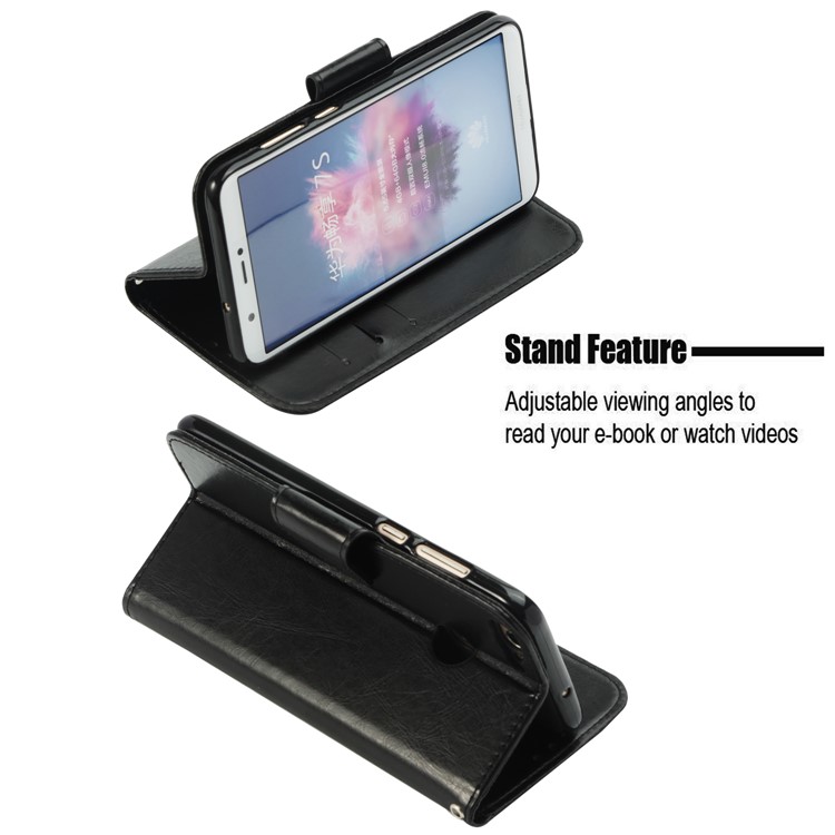 Vintage Leather Magnetic Stand Mobile Casing for Huawei P Smart / Enjoy 7S - Black-3