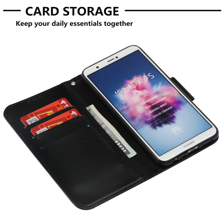 Vintage Leather Magnetic Stand Mobile Casing for Huawei P Smart / Enjoy 7S - Black-5