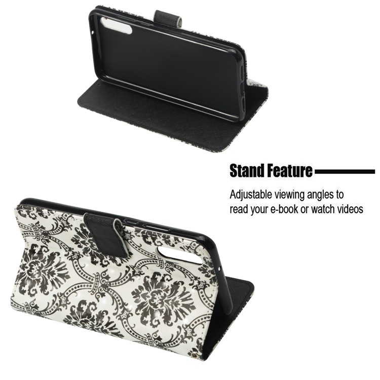 Pattern Printing Wallet Leather Stand Case for Huawei P20 - Damask Flower-4