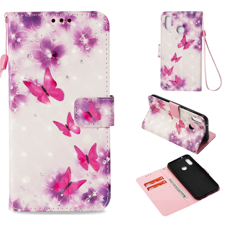 Pattern Printing Leather Wallet Case for Huawei P20 Lite / Nova 3e - Butterfly and Flower-1