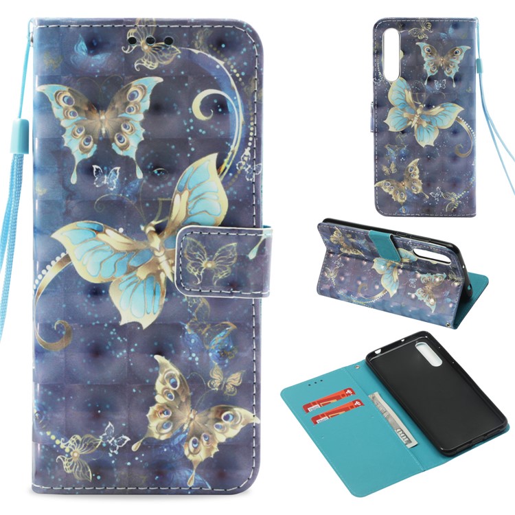 Pattern Printing Light Spot Decor Leather Magnetic Stand Protective Mobile Phone Cover for Huawei P20 Pro - Gold Butterfly-1