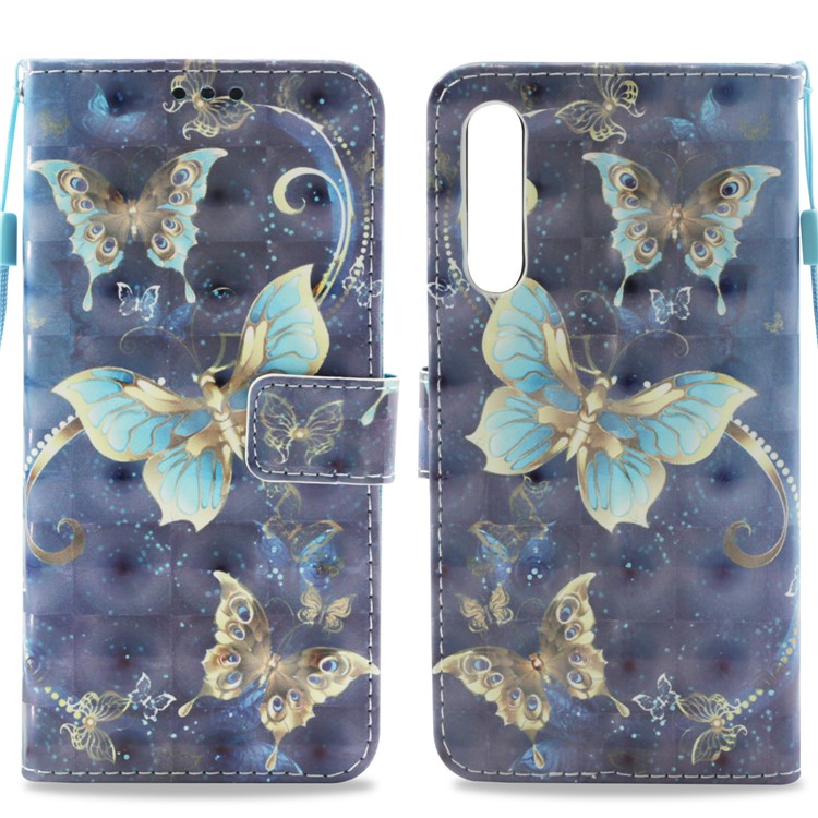 Pattern Printing Light Spot Decor Leather Magnetic Stand Protective Mobile Phone Cover for Huawei P20 Pro - Gold Butterfly-3