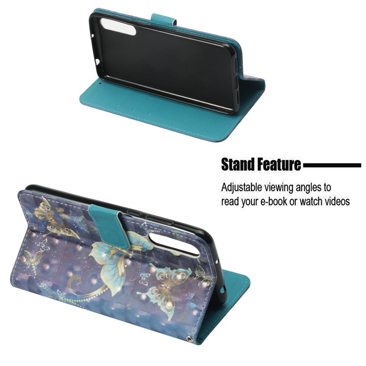 Pattern Printing Light Spot Decor Leather Magnetic Stand Protective Mobile Phone Cover for Huawei P20 Pro - Gold Butterfly-4