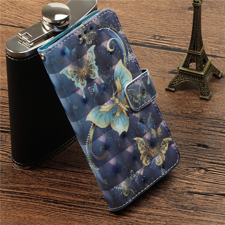 Pattern Printing Light Spot Decor Leather Magnetic Stand Protective Mobile Phone Cover for Huawei P20 Pro - Gold Butterfly-8