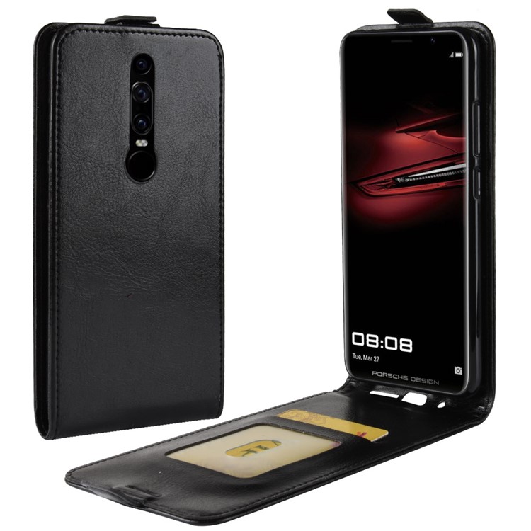 Crazy Horse Vertical Flip Card Holder Leather Case for Huawei Mate RS Porsche Design - Black-1
