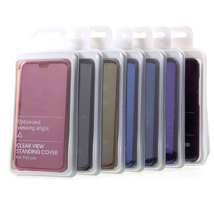 Plated Mirror Surface Leather Stand Cell Phone Case for Huawei P20 Lite / Nova 3e (China) - Black-12