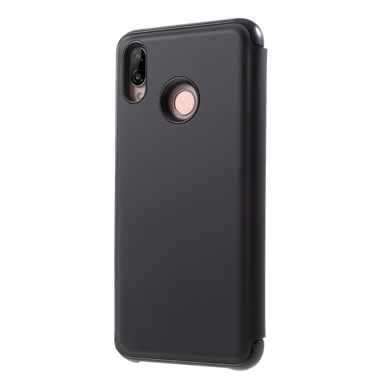 Case de Teléfonos Celulares de Soporte de Cuero de Superficie Espejo Platado Para Huawei P20 Lite / Nova 3e (China) - Negro