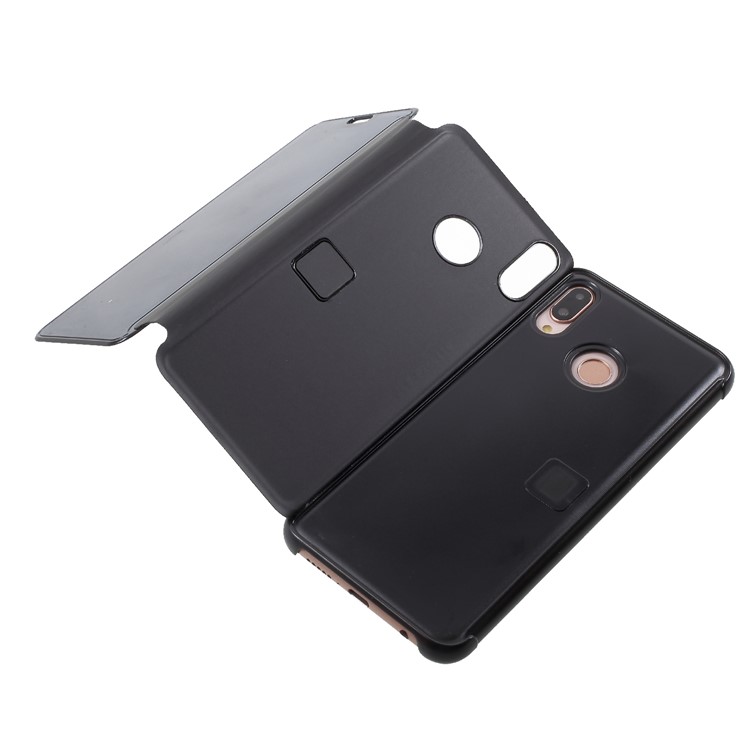 Case de Teléfonos Celulares de Soporte de Cuero de Superficie Espejo Platado Para Huawei P20 Lite / Nova 3e (China) - Negro