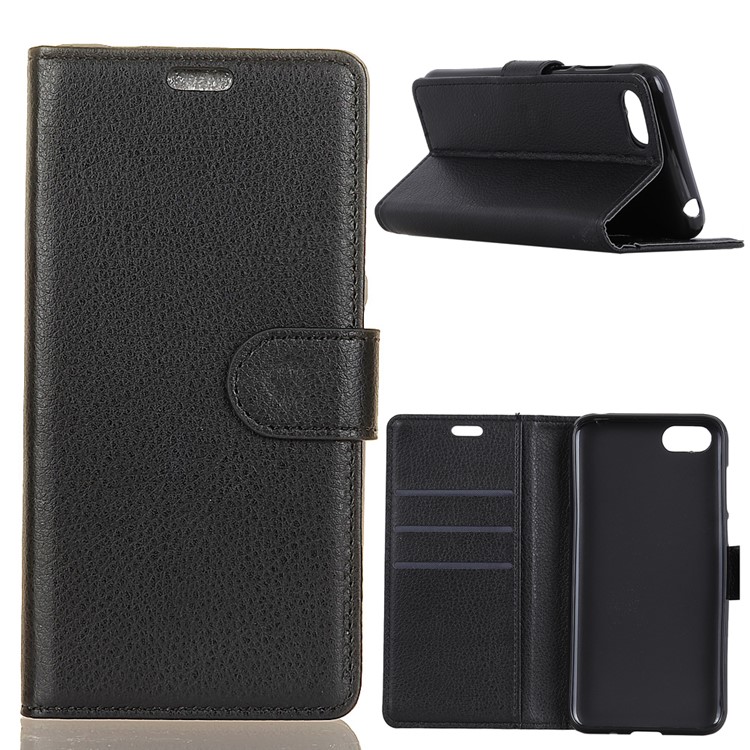 Litchi Texture Wallet Stand Leather Phone Case for Huawei Y6 (2018)/Honor 7A (without Fingerprint Sensor) - Black-1
