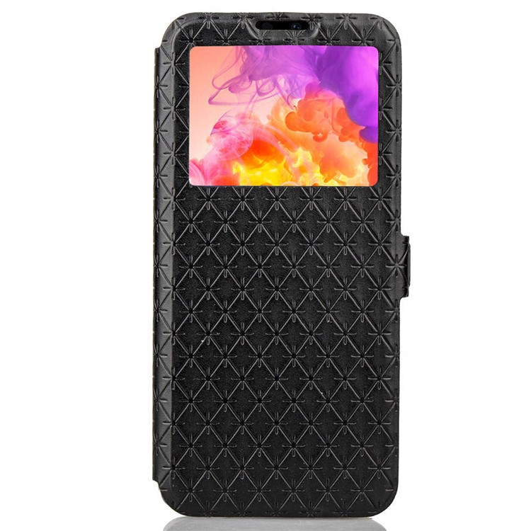 Imprint Rhombus Texture View Window Leather Card Slot Cell Phone Case for Huawei P20 Pro - Black-2