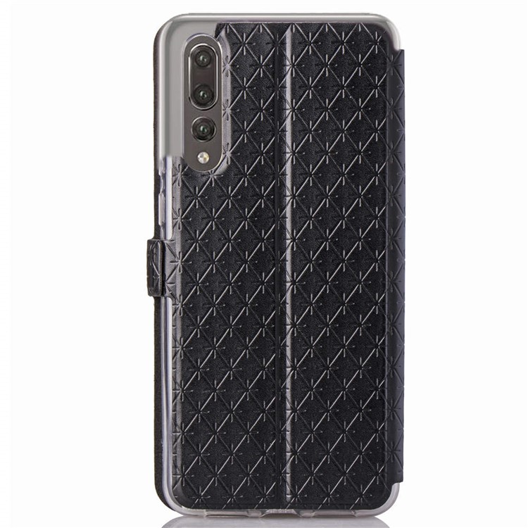 Imprint Rhombus Texture View Window Leather Card Slot Cell Phone Case for Huawei P20 Pro - Black-3