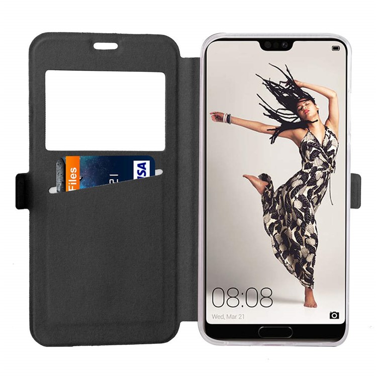 Imprint Rhombus Texture View Window Leather Card Slot Cell Phone Case for Huawei P20 Pro - Black-4