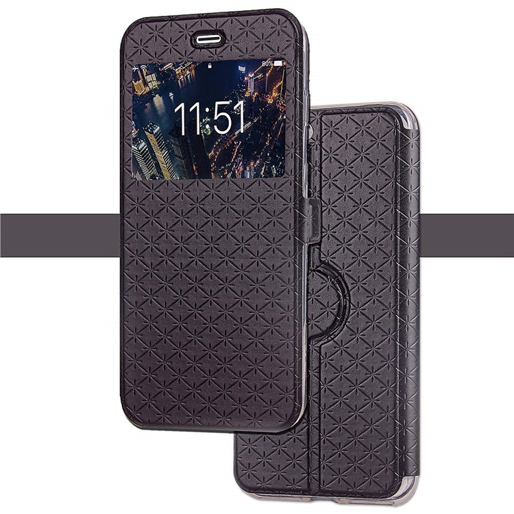 Imprint Rhombus Texture View Window Leather Card Slot Cell Phone Case for Huawei P20 Pro - Black-7