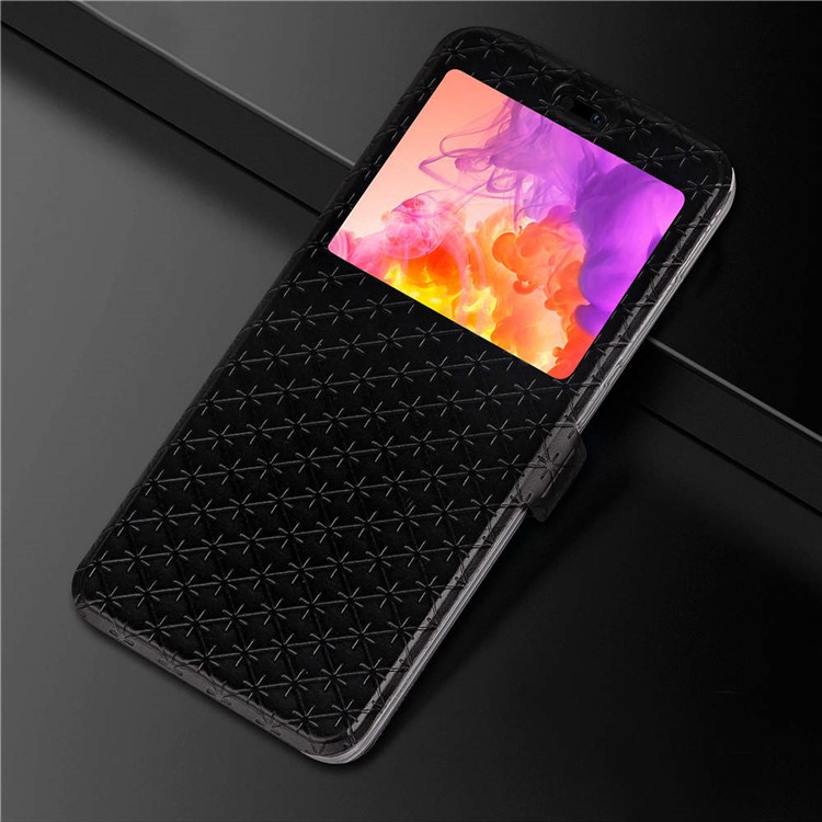 Imprint Rhombus Texture View Window Leather Card Slot Cell Phone Case for Huawei P20 Pro - Black-8