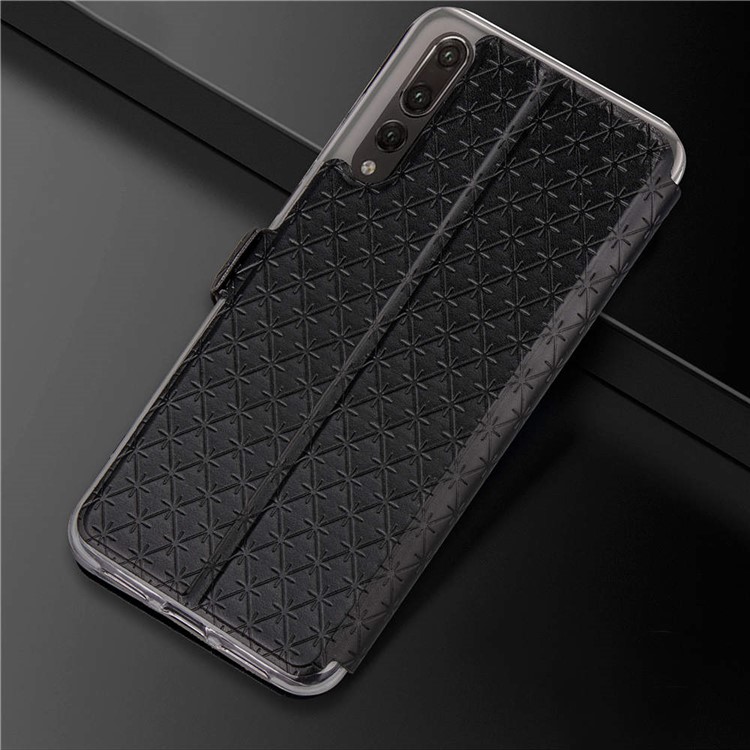 Imprint Rhombus Texture View Window Leather Card Slot Cell Phone Case for Huawei P20 Pro - Black-9