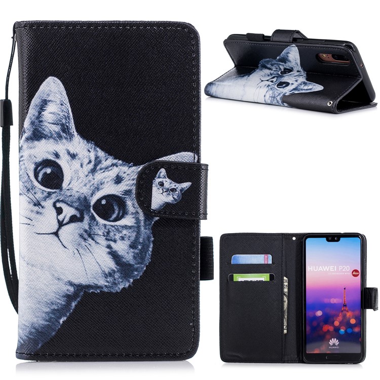 Pattern Printing Cell Phone Leather Wallet Casing Cover for Huawei P20 - Cat Pattern-1