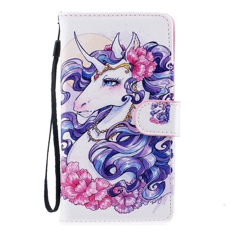 Pattern Printing Wallet Stand Leather Flip Case for Huawei P20 - Pretty Unicorn-2