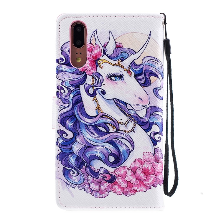 Pattern Printing Wallet Stand Leather Flip Case for Huawei P20 - Pretty Unicorn-3