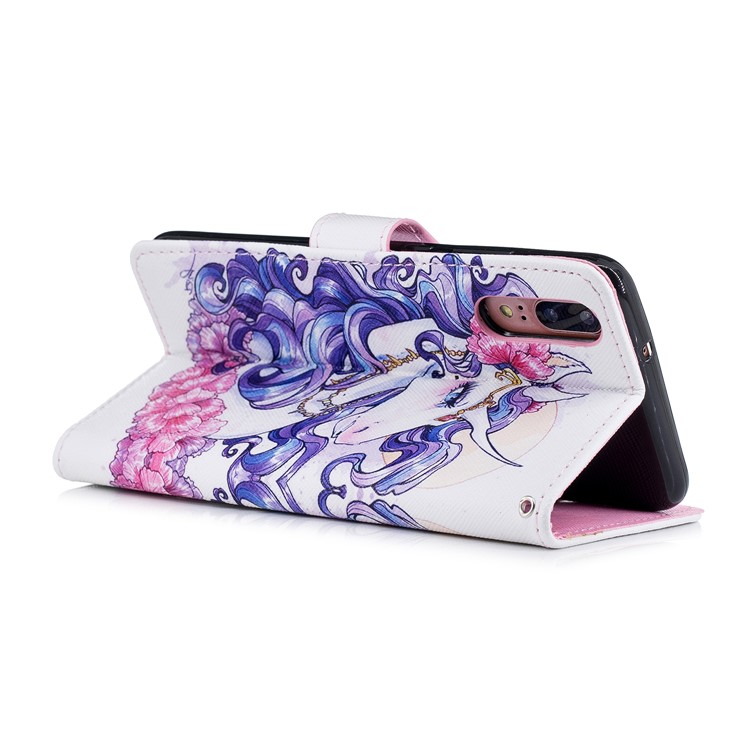 Pattern Printing Wallet Stand Leather Flip Case for Huawei P20 - Pretty Unicorn-4