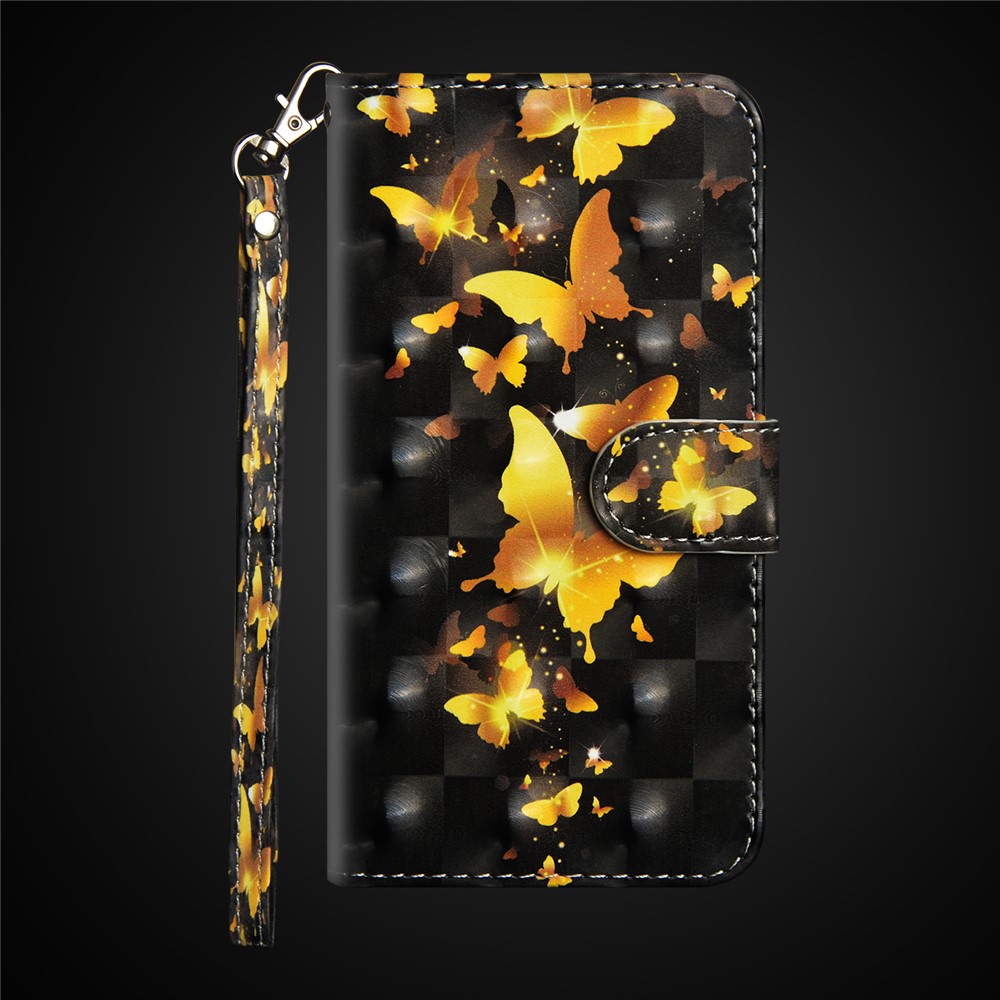 Pattern Printing Wallet Stand Leather Flip Case for Huawei P Smart / Enjoy 7S - Gold Butterfly-2