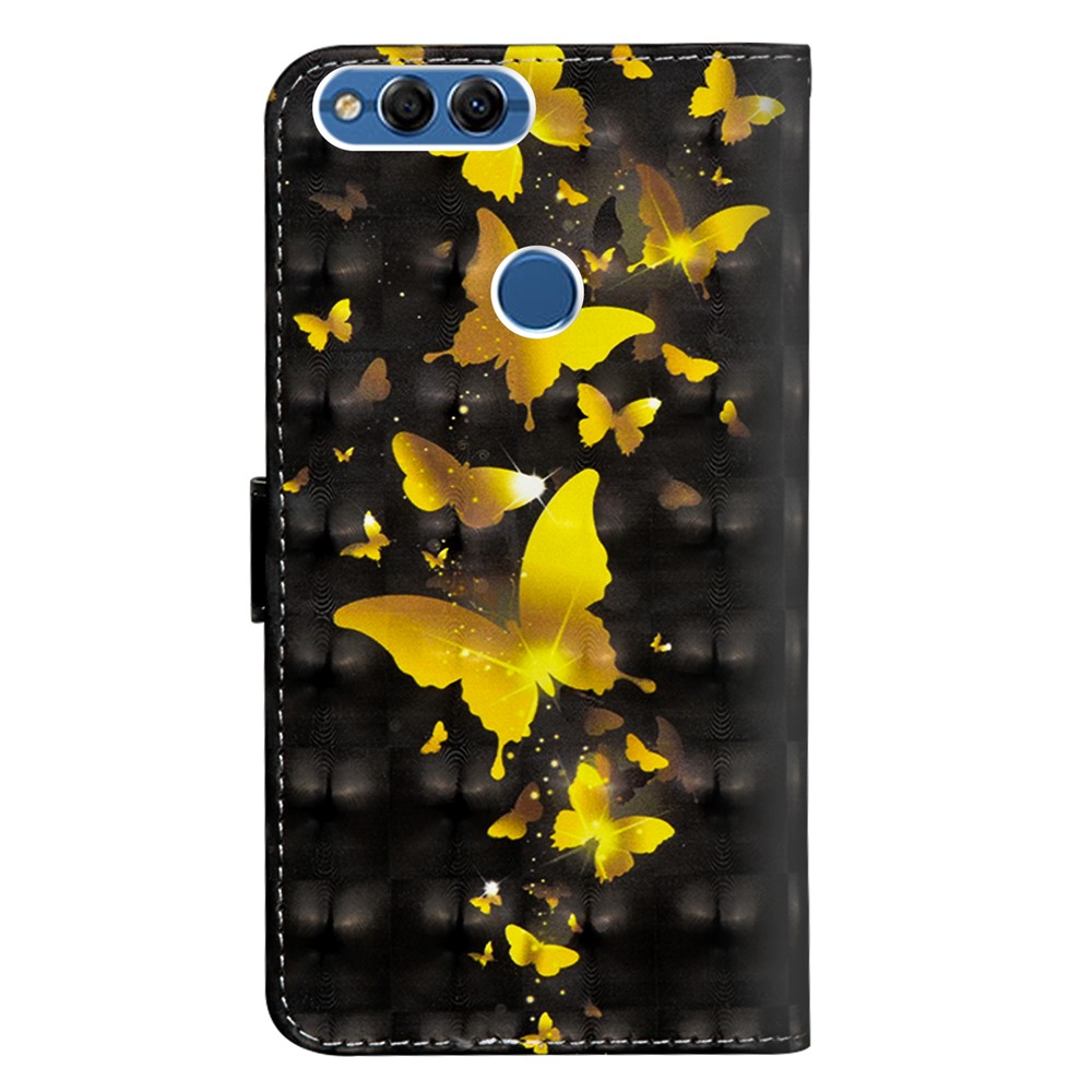 Pattern Printing Wallet Stand Leather Flip Case for Huawei P Smart / Enjoy 7S - Gold Butterfly-3