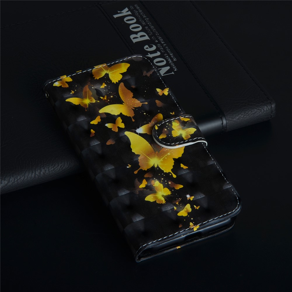 Pattern Printing Wallet Stand Leather Flip Case for Huawei P Smart / Enjoy 7S - Gold Butterfly-4