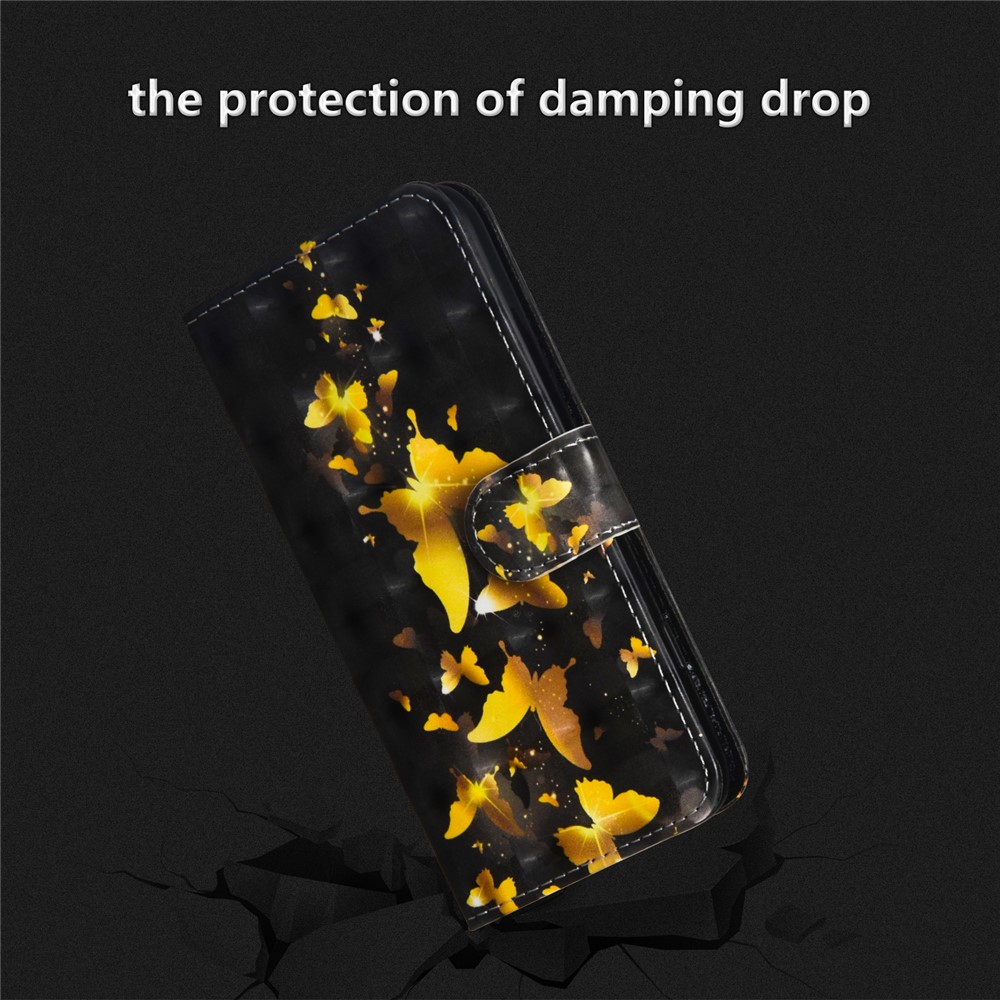 Pattern Imprenting Willet Stand Flip Flip Fast Para Huawei P Smart / Disfruta 7s - Mariposa Dorada