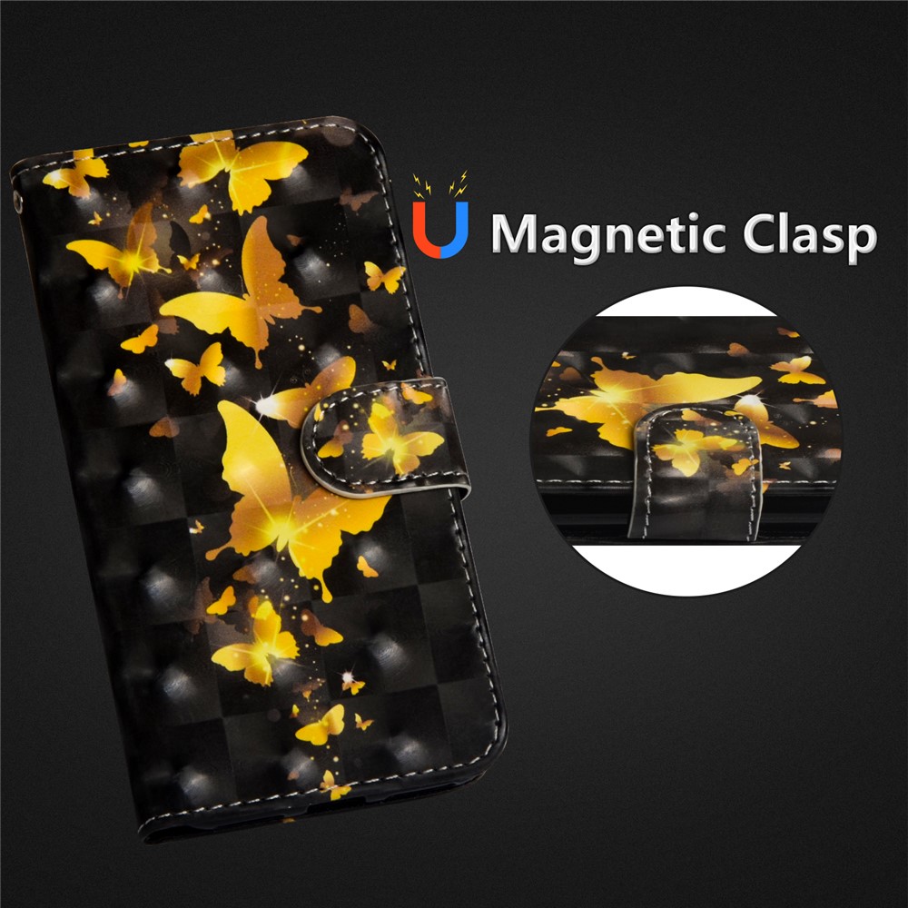 Pattern Imprenting Willet Stand Flip Flip Fast Para Huawei P Smart / Disfruta 7s - Mariposa Dorada