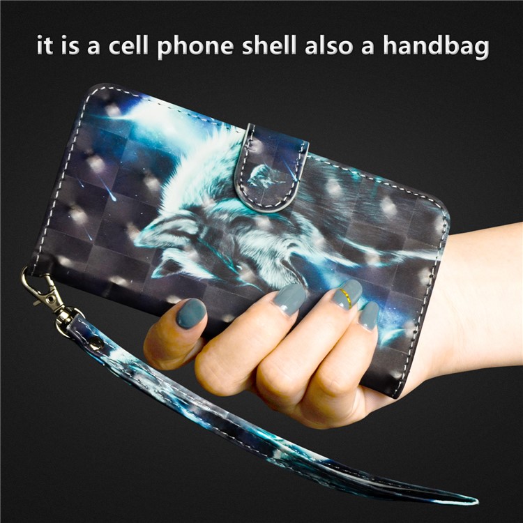 Custodia A Portafoglio In Pelle Con Motivo Fantasia Per Huawei Smart / Goditi 7S - Lupo-21