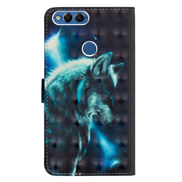 Custodia A Portafoglio In Pelle Con Motivo Fantasia Per Huawei Smart / Goditi 7S - Lupo-5