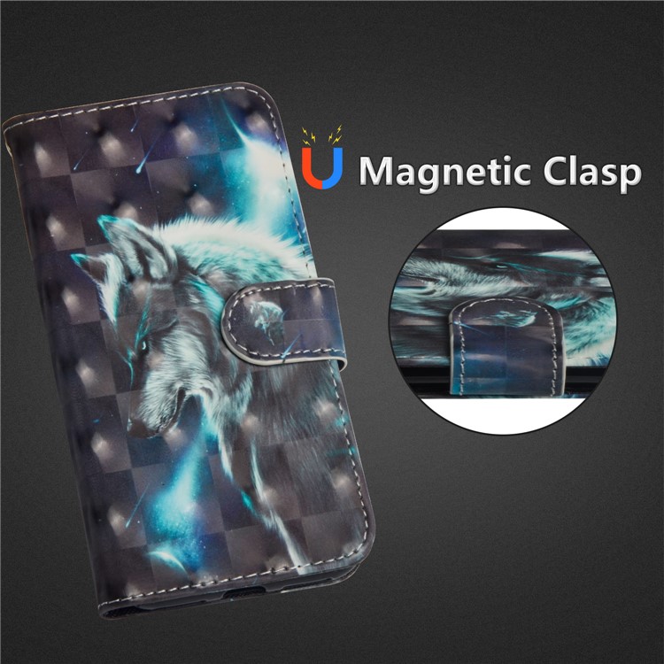 Custodia A Portafoglio In Pelle Con Motivo Fantasia Per Huawei Smart / Goditi 7S - Lupo-17