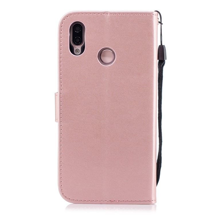 Imprint Flower Rhinestone Wallet Leather Stand Case for Huawei P20 Lite / Nova 3e - Rose Gold-2