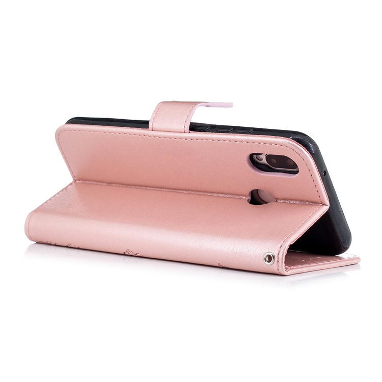 Imprint Flower Rhinestone Wallet Leather Stand Case for Huawei P20 Lite / Nova 3e - Rose Gold-3
