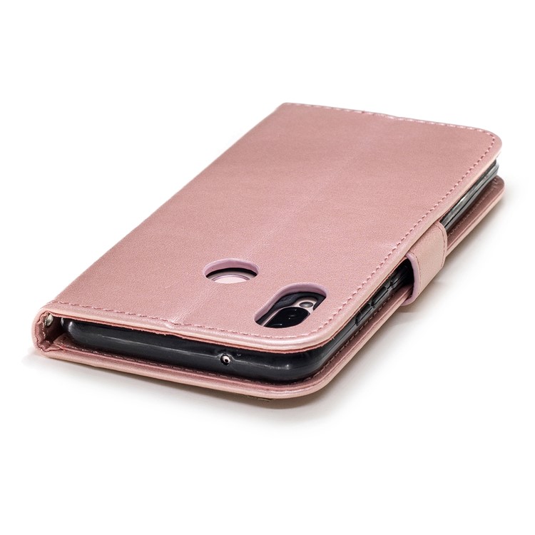 Imprint Flower Rhinestone Wallet Leather Stand Case for Huawei P20 Lite / Nova 3e - Rose Gold-5