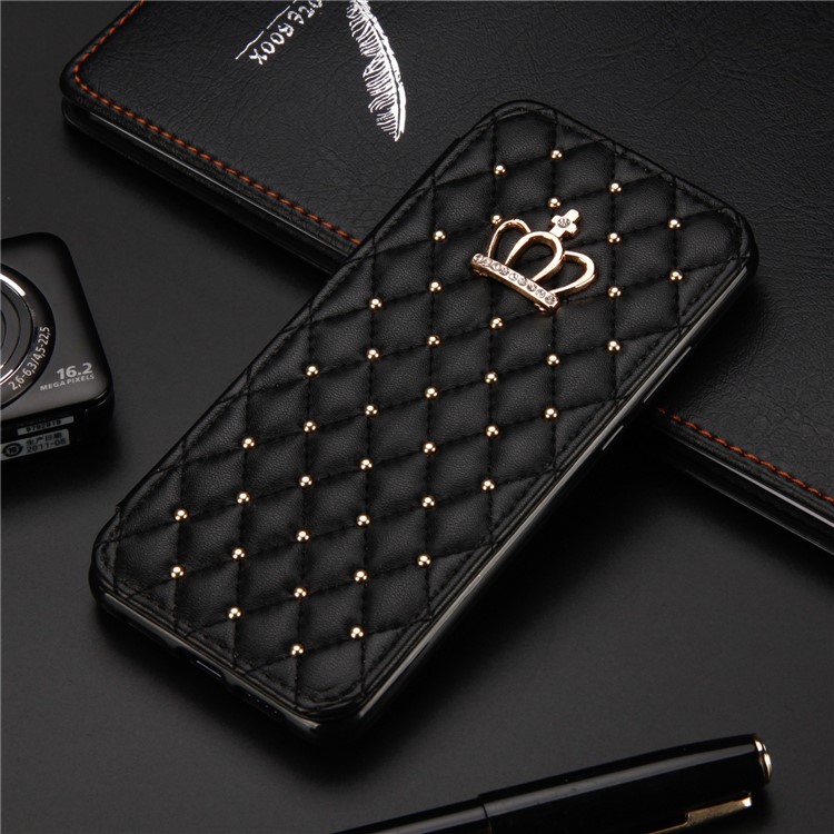 Stitching Rhombus Crown Leather Stand Case with Card Slots for Huawei P20 - Black-1